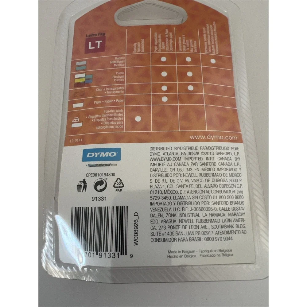 Original DYMO Plastic Label Refill White Letratag 1/2